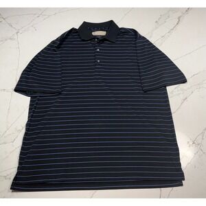 Donald Ross Shirt Mens Large Golf Polo Navy Blue with Light Blue Stripes